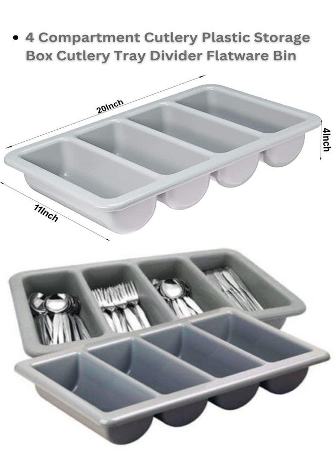 PAUL SONS Hospitality 4 Compartment Cutlery Plastic Storage Box Cutlery Tray Divider Flatware Bin Size: 20"x11"x4" Grey (Pack of 1Pc) - Image 5